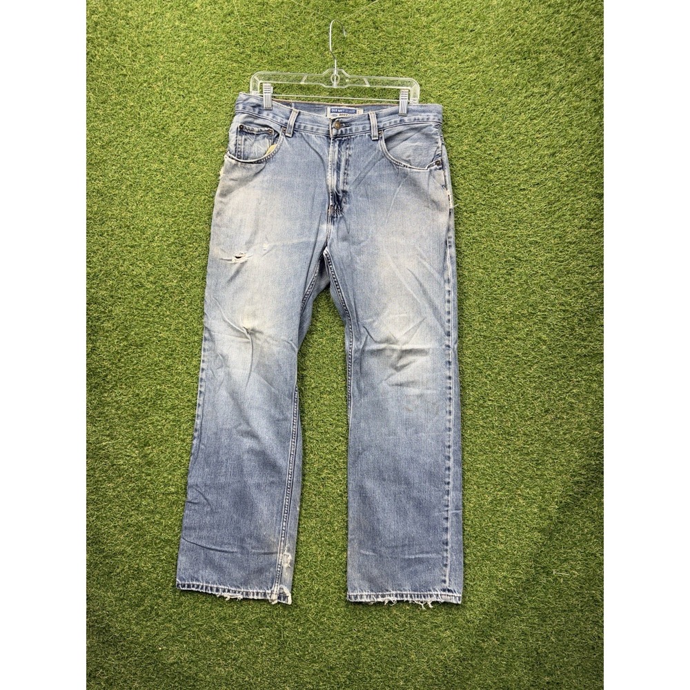 Old Navy Bootcut Jeans Mens 33x32 Cotton Medium Wash Denim Distressed Work